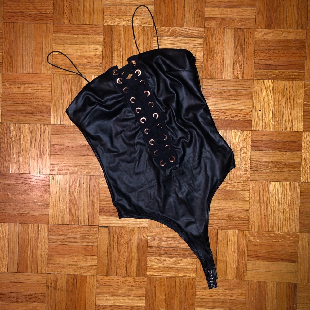 Love Culture Vegan Leather Lace-Up Bodysuit